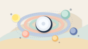 Layered paper artwork showing a central benchmark disc with smaller altcoin discs moving farther around it