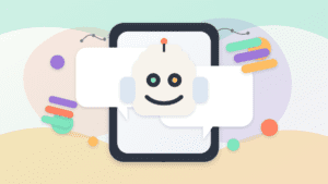 Layered-paper robot inside blank chat bubbles on a phone, representing BONKbot Telegram trading on Solana