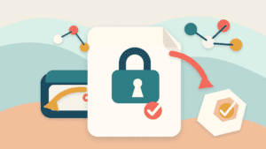 Layered paper illustration of a locked claim contract sheet, wallet, eligibility nodes, and a released asset