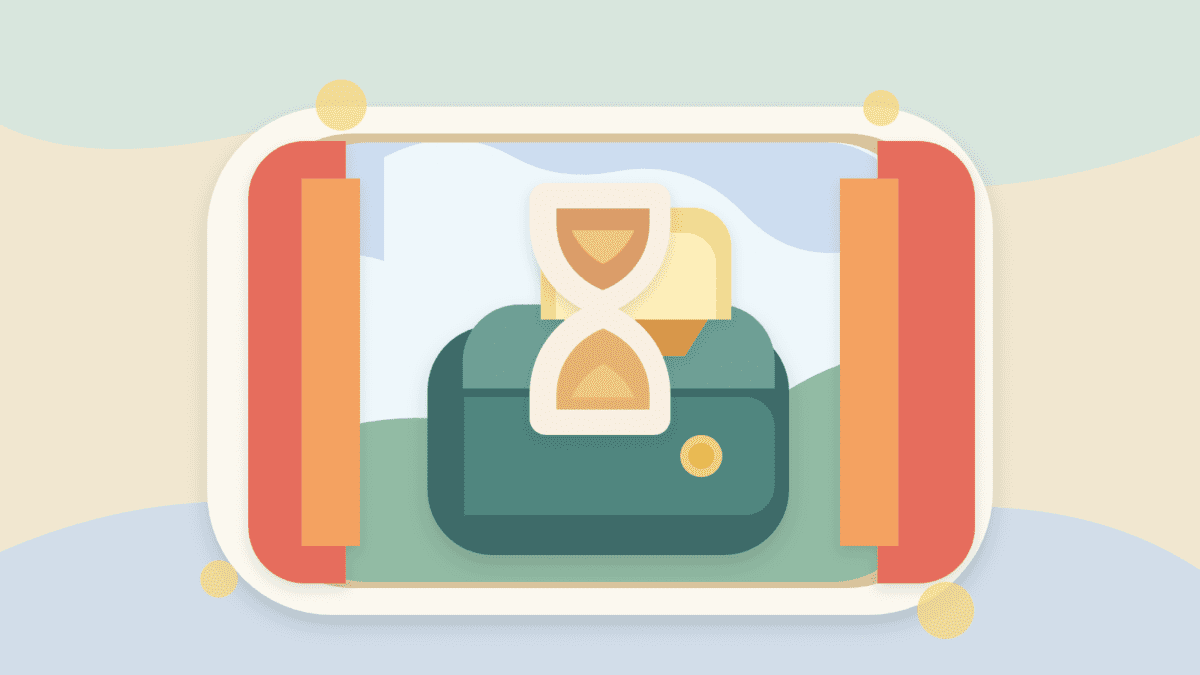 Layered paper illustration of a wallet, hourglass, and open window representing a crypto claim window deadline