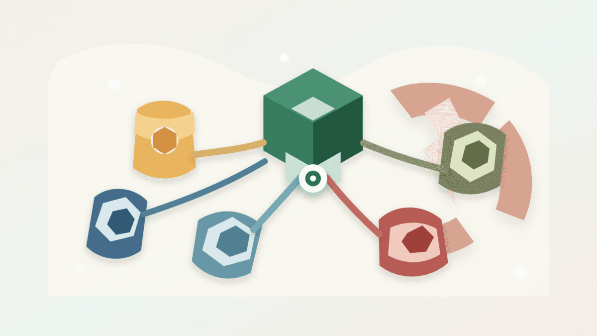 Layered paper illustration showing several independent blockchain clients supporting one shared network node