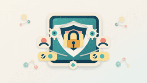 Layered paper illustration of a contract wallet shown as a secure vault with smart contract rules, recovery controls, locks, and permission nodes