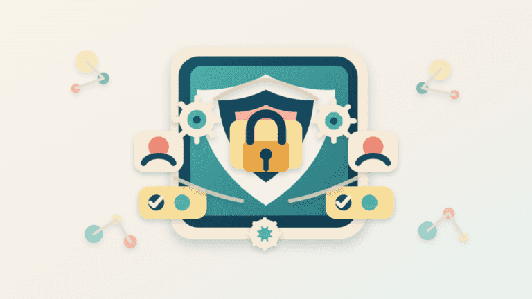 Layered paper illustration of a contract wallet shown as a secure vault with smart contract rules, recovery controls, locks, and permission nodes