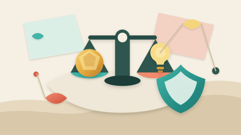 Layered paper illustration showing a conviction trade balanced between a crypto thesis and risk controls