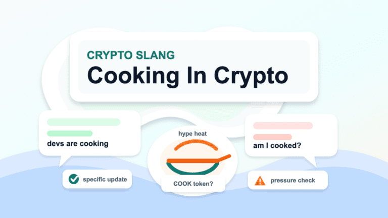 Paper cut style cover illustration centered on cooking in crypto, with chat bubbles, a hype heat marker, a COOK token prompt, and verification cues