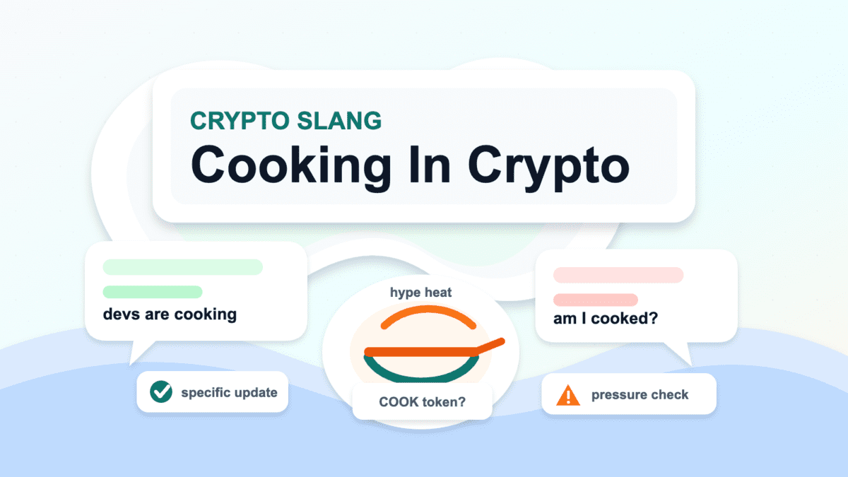 Paper cut style cover illustration centered on cooking in crypto, with chat bubbles, a hype heat marker, a COOK token prompt, and verification cues