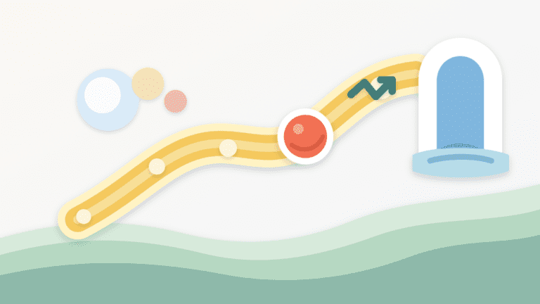 Layered paper cover art showing a token marker moving up a curved launchpad path toward a migration gate