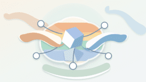 Layered paper collage showing rollup data streams, abstract data shards, blob layers, and validator nodes for danksharding