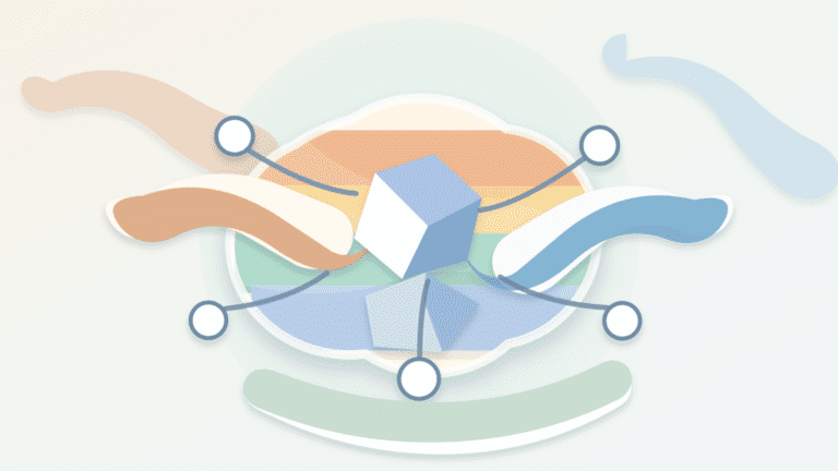 Layered paper collage showing rollup data streams, abstract data shards, blob layers, and validator nodes for danksharding