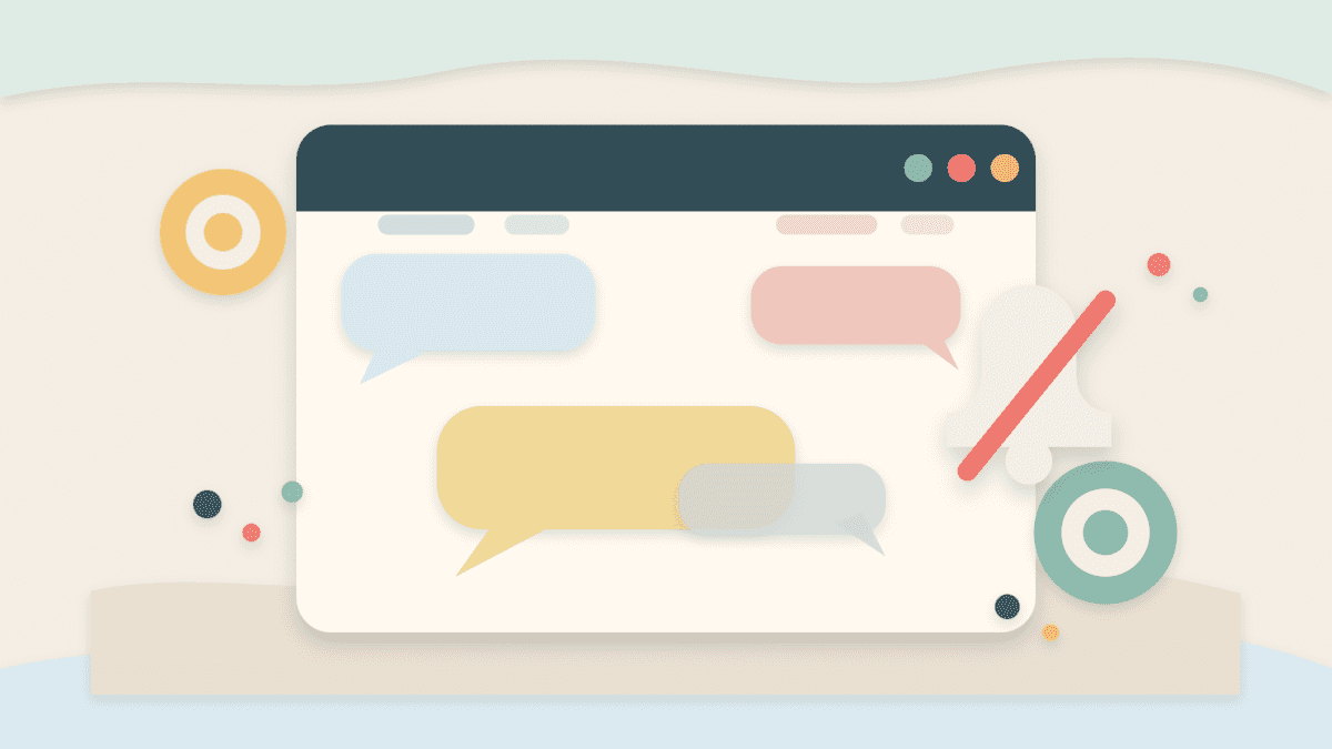 Layered paper illustration showing an inactive crypto chat with empty speech bubbles and muted notification shapes