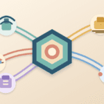 Layered paper illustration of independent DePIN infrastructure nodes connected to a central coordination hub