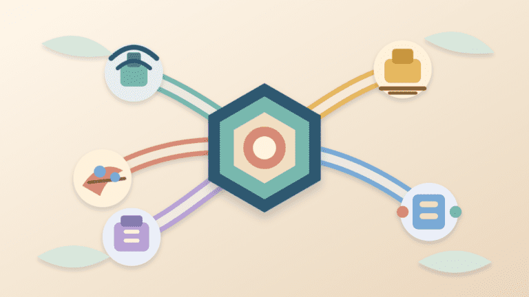 Layered paper illustration of independent DePIN infrastructure nodes connected to a central coordination hub