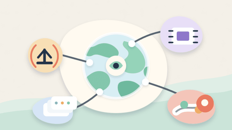 Layered paper collage showing wireless, storage, compute, and mapping devices connected to a shared DePIN coordination hub