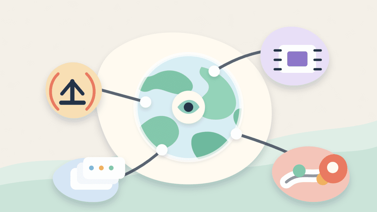 Layered paper collage showing wireless, storage, compute, and mapping devices connected to a shared DePIN coordination hub