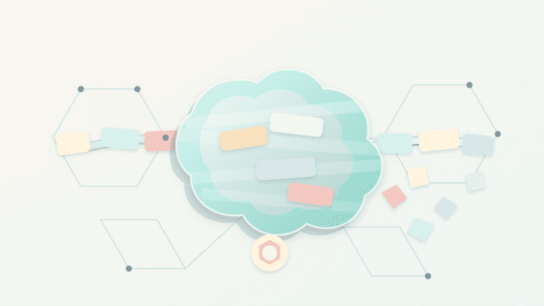 Layered-paper illustration showing temporary data strips forming an ephemeral blob, with fragments pruning away and a commitment seal remaining