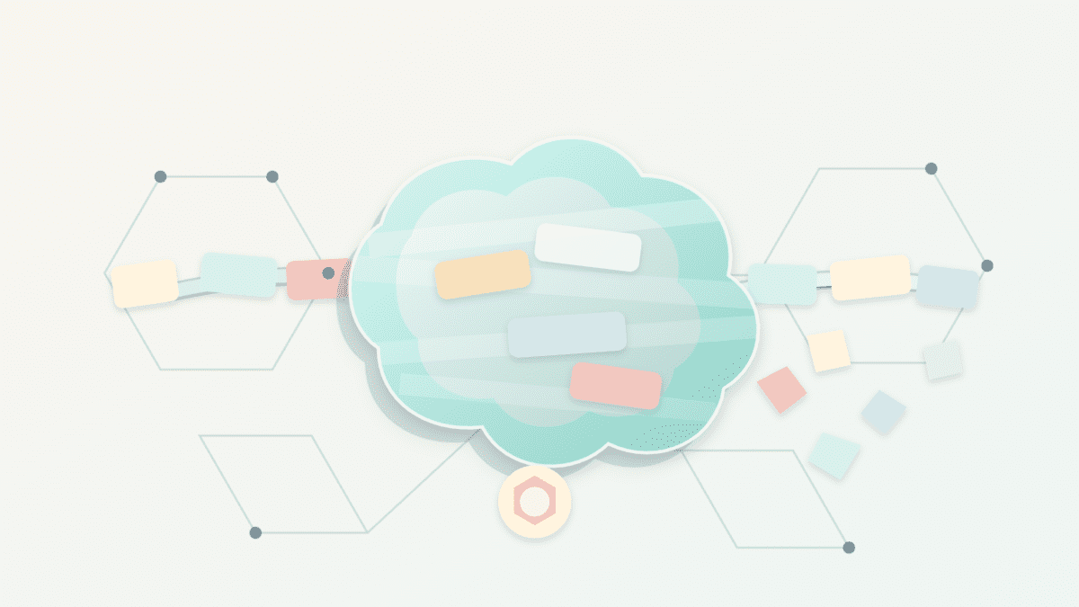 Layered-paper illustration showing temporary data strips forming an ephemeral blob, with fragments pruning away and a commitment seal remaining