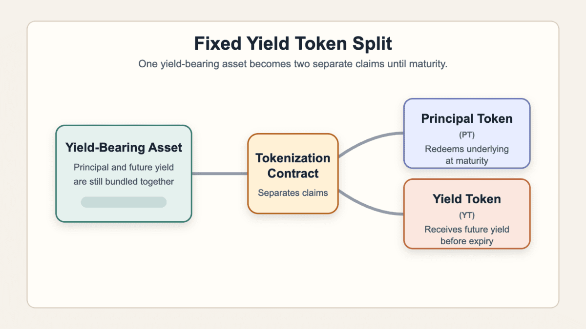 Diagram showing a yield-bearing asset split into Principal Token and Yield Token claims