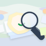 Layered paper illustration of a magnifying glass inspecting a rollup state claim shield