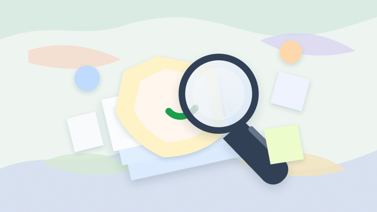 Layered paper illustration of a magnifying glass inspecting a rollup state claim shield