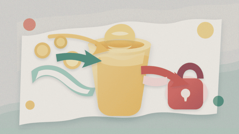 Layered paper illustration of crypto tokens entering a honeypot while the exit path is blocked by a lock