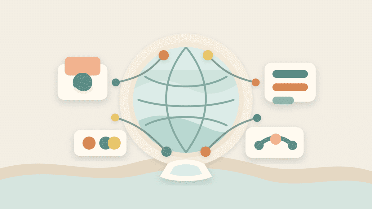 Layered paper illustration of a global internet market with abstract wallets, asset cards, and connected market venues