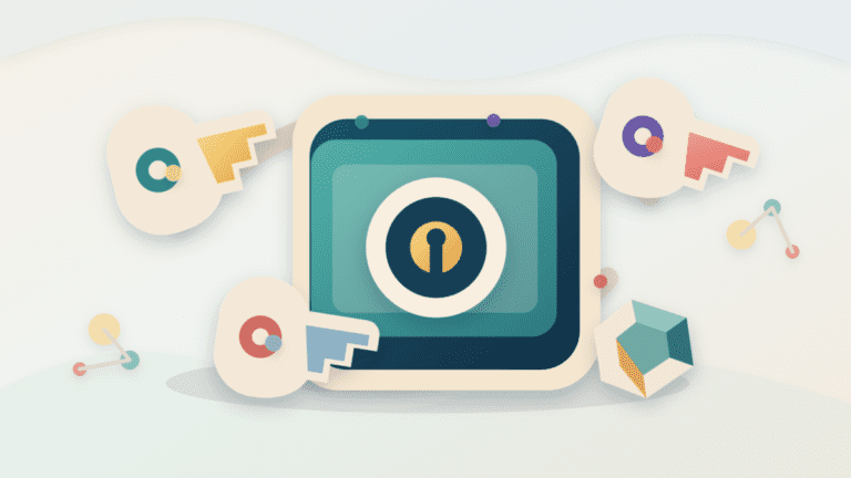 Layered-paper illustration of a keyshare wallet with three separate key fragments converging on a secure wallet