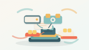 Layered-paper illustration of modular DeFi blocks forming a cautious Lego strategy stack