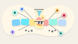 Layered paper illustration showing a blockchain path stalled around an hourglass to represent liveness failure