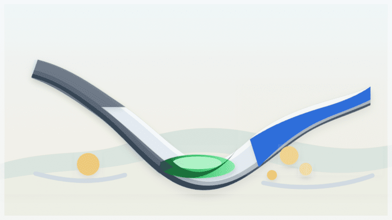 Layered-paper illustration of a crypto price path dipping into a local low before a cautious bounce