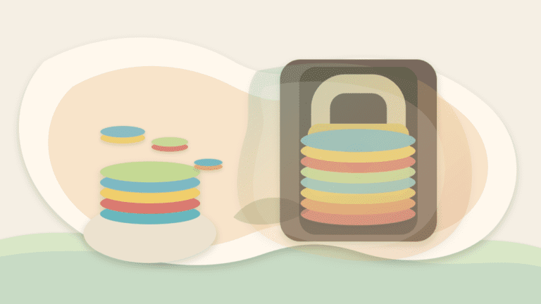 Layered-paper illustration showing a small tradable token stack in front of a much larger locked token supply