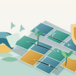 Layered paper illustration of a wallet tending blockchain field rows to represent mainnet farming risks and possible rewards