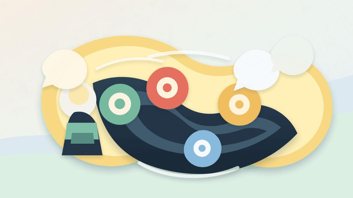 Layered paper cover illustration showing a cautious trader beside an abstract meme coin trench with blank token shapes, social bubbles, and exit-risk shadows