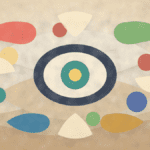 Layered paper collage showing attention rotating around a central crypto idea
