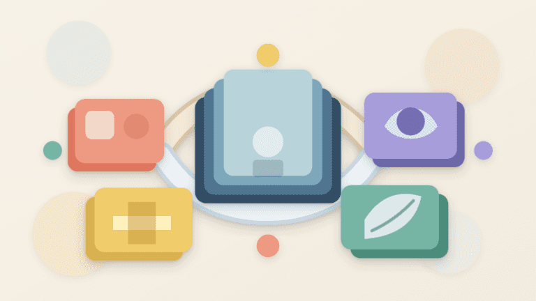 Layered-paper illustration of separate blockchain modules connected around a central stack