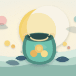 Layered paper illustration of a small moonbag pouch in front of a crescent moon, representing leftover upside after taking profits