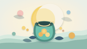 Layered paper illustration of a small moonbag pouch in front of a crescent moon, representing leftover upside after taking profits