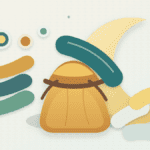 Layered paper illustration of a small moonbag pouch set aside after taking profits, with a crescent moon and separated paper-token shapes