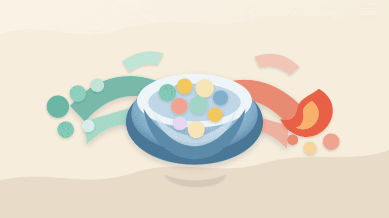 Layered paper illustration showing blank token discs entering a supply bowl while other discs leave through a burn path