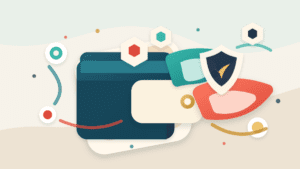 Layered paper illustration of a crypto wallet opening into attention-market signals with a safety shield