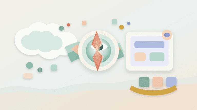 Layered paper illustration showing a cracked oracle lens between offchain data shapes and a smart contract card