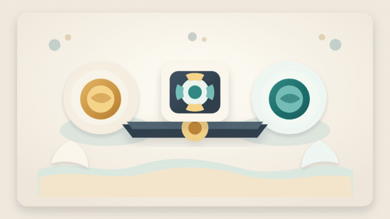 Layered paper illustration of a peg stability module balancing reserve and protocol stablecoin shapes