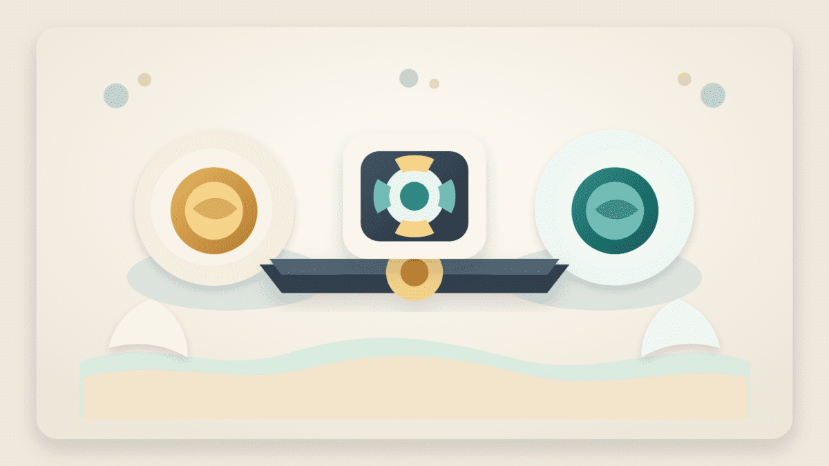 Layered paper illustration of a peg stability module balancing reserve and protocol stablecoin shapes