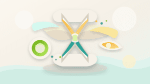 Layered paper illustration showing a yield-bearing asset split into separate principal and yield layers around an hourglass shape