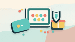 Layered paper illustration showing a wallet, colored point dots, sealed reward box, and safety shield for crypto points