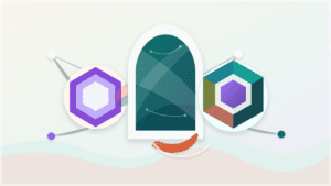 Layered paper illustration of a Polygon token migration passing through a gateway into a new ecosystem token