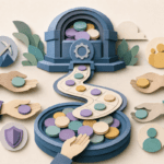 Paper-cut illustration showing crypto liquidity moving from an old pool to a new pool through a wallet-like bridge