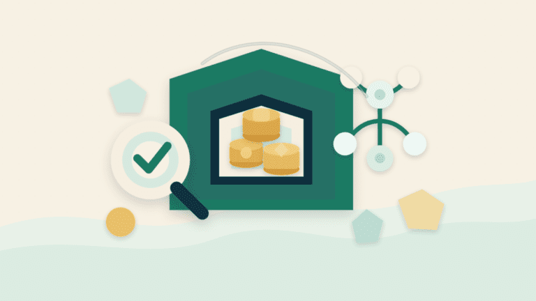 Layered paper collage showing a vault of reserve tokens, a balance tree, and a verification magnifier