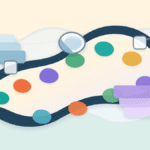 Layered paper illustration of a temporary blob data lane beside blockchain blocks and verifier nodes