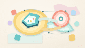 Layered paper illustration of an app-specific RollApp chain island connected to a shared settlement hub