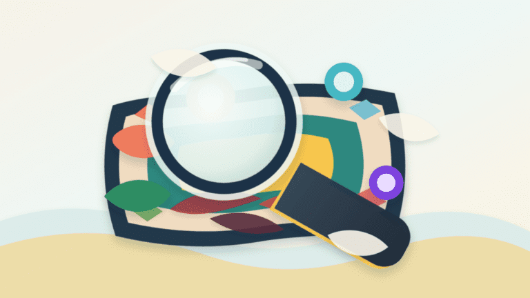 Layered paper illustration of a magnifying glass screening a hidden-risk crypto rug